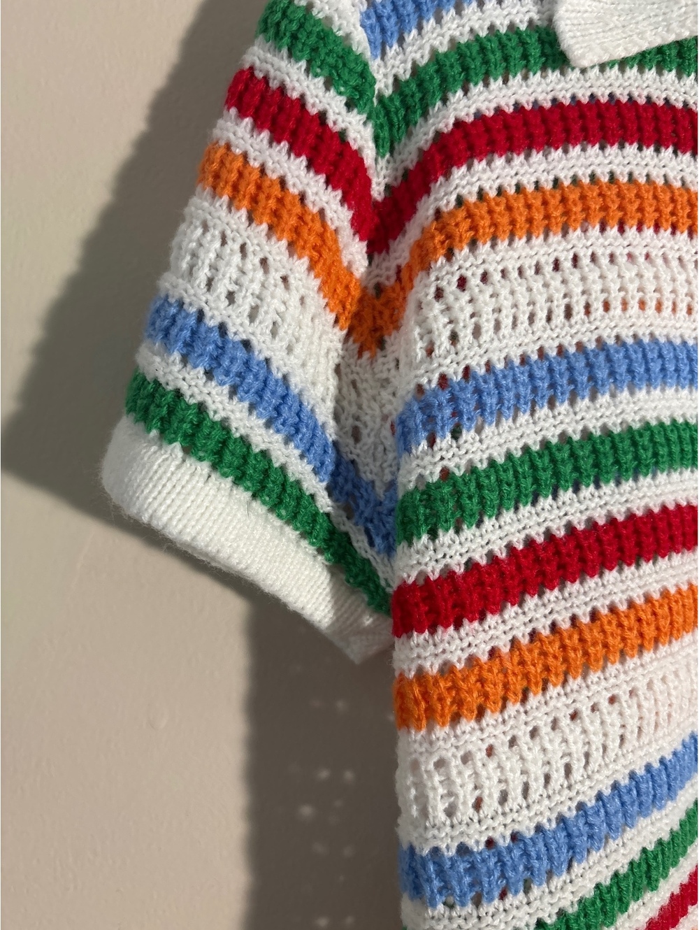 Vintage Crocheted Striped Button-Up Short Sleeve Top - Picture 4 of 6